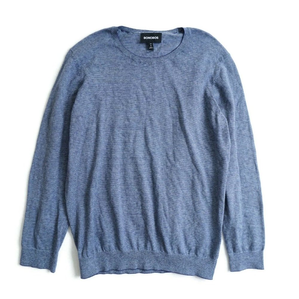 Bonobos Mens Sweater Pullover Crew Neck Lightweight Blue Cotton Size Medium Slim